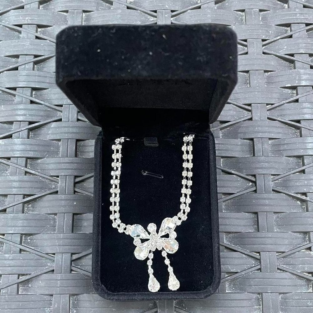 Silver sparkly butterfly necklace